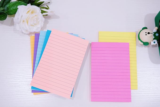(8 Pads) Lined Sticky Notes 4x6 in Post, 8 Colors Self Sticky Notes Pad Its, Bright Post Stickies Colorful Big Rectangular Sticky Notes for Office, Home, School, Meeting, 40 Sheets/pad (Pack of 2)