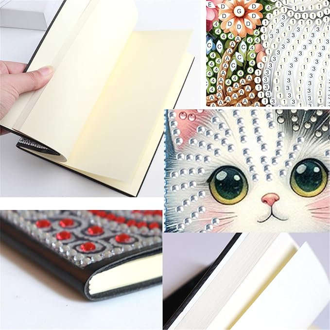 FRANDEK Diamond Art Painting Notebook Kit, Plaid Cat A5 DIY Journal with 50 Blank Pages, Crystal Rhinestone Cover with Waterproof Canvas, Beginner Craft Set with Full Tools for Adults