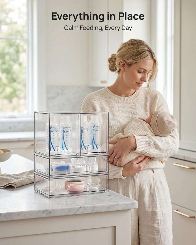 Vtopmart 8 Pack Stackable Storage Drawers Set, Clear Plastic Organizer Bins for Baby Bottle, Beauty Supplies Storage, Ideal for Kichen Countertop, Vanity, Bathroom, Cabinet, Pantry Organization