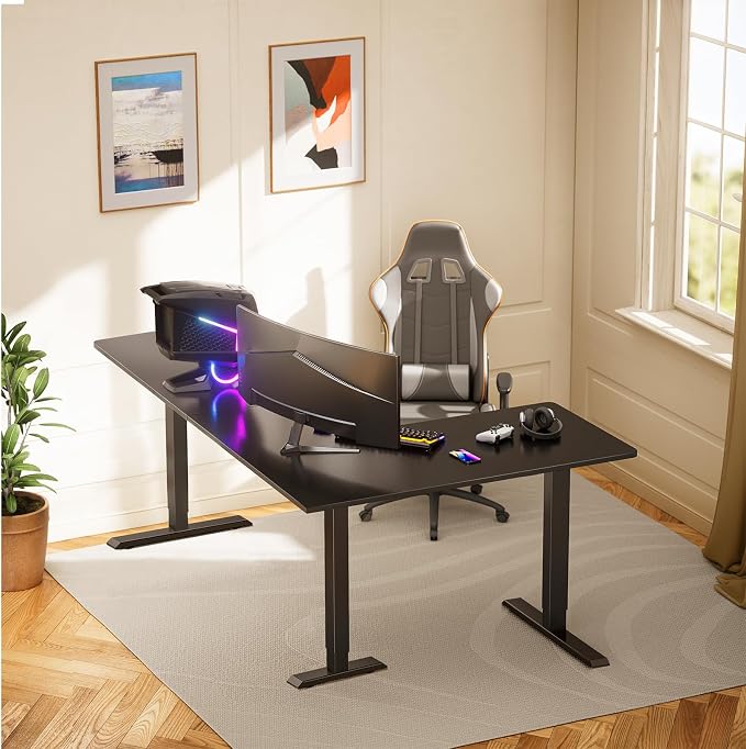 ErGear 75" x 63" L Shaped Standing Desk Electric Adjustable Height, Black | Left & Right Interchangeable Installation, 4 Memory Presets, One-Touch Control, Stable Steel Frame,220 lbs Capacity