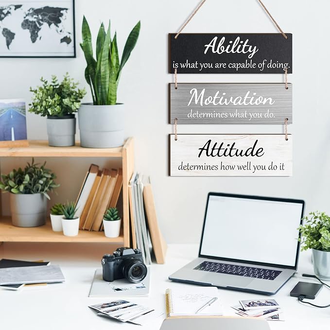 Jetec Office Wall Decor Sign Inspirational Motivational Plaques with Sayings Rustic Wooden Hangings Ability Sign for Coworker Holiday Gift Office Home Artwork Decoration(Simple Color)