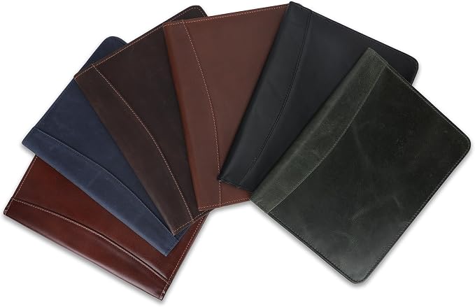 Heavy Duty Buffalo Leather Legal Pad Portfolio Handmade Executive Notebook Binder, Professional Padfolio Organizer Gift for Men and Women Genuine Leather Resume Document Holder (Green)