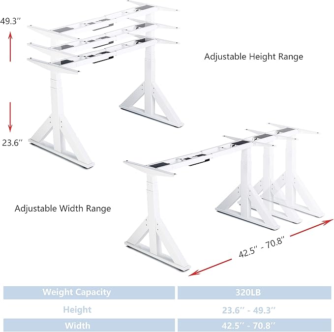 VJ205 Electric Height Adjustable Sitting Standing Desk Frame Sit Stand - Dual Motors 3 Stages Motorized Desk Base Only, White