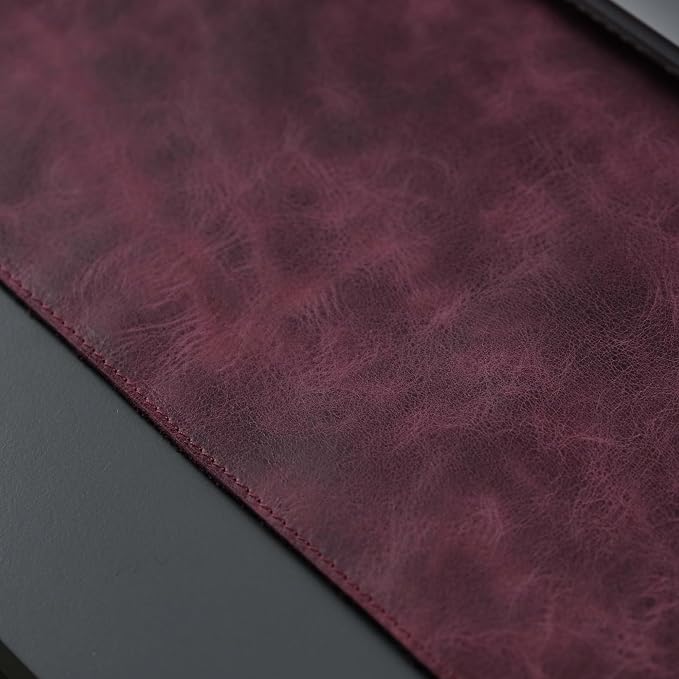 Jersey Genuine Calfskin Leather Desk Pad, Office Desk Mat with Non-Slip Bottom, Smooth Surface for Mouse & Keyboard, Desk Protector (36x19 inches) (Dark Purple)