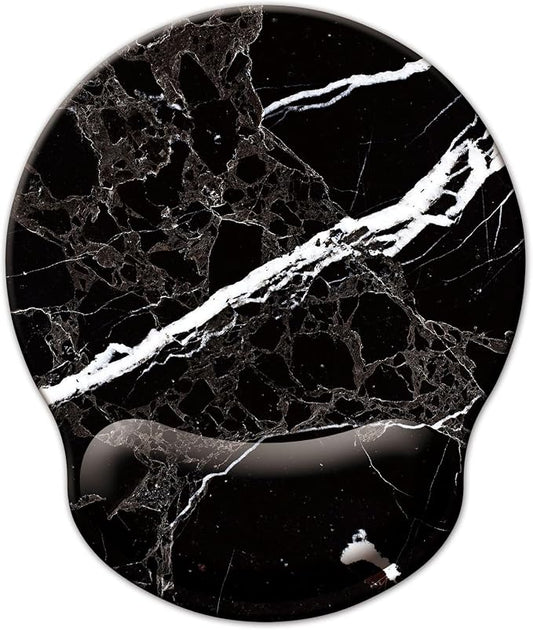 Mouse Pad with Wrist Support, Ergonomic Mouse Pad with Memory Foam Wrist Rest Cushion, Non-Slip Rubber Base Gaming Mice Pad for Home Office Computer Laptop, Black White Marble
