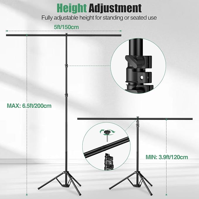 Black Backdrop Kit, 5×7ft Portable Black Photo Background with Adjustable T-Shaped Stand, 5 Clamps, Carrying Bag for Parties, Streaming, Photography, Zoom, Gaming, Video Studio