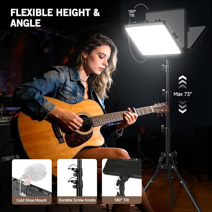 1-Pack Photography Lighting Kit, NiceVeedi 25W LED Video Light Kit, 2900-7000K Dimmable Studio Light with Tripod Stand, 73" Stream Light for Video Recording