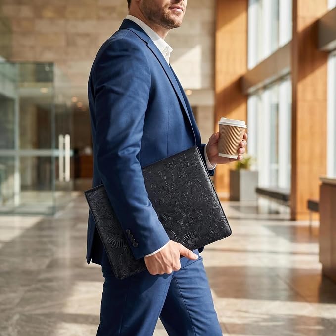 Portfolio Padfolio Binder, Faux Leather Professional Document Organizer with Business Card Holder, Letter-Sized Notepad Legal Pad Holder, Durable Executive Folder for Interviews, Meeting (Black)
