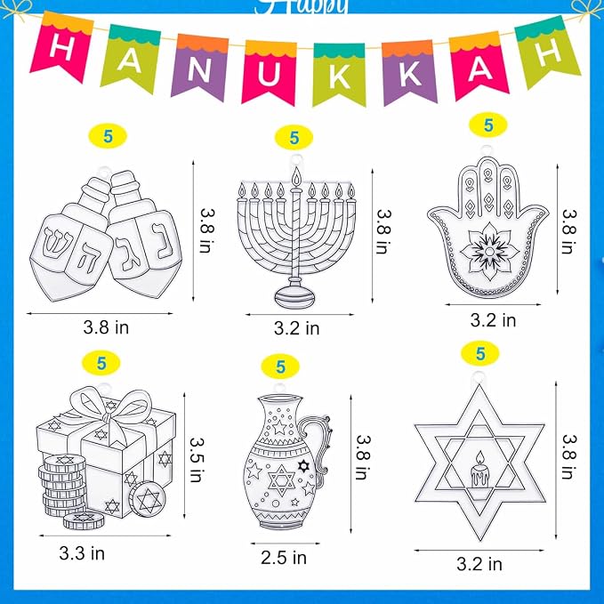 AUEKIV Suncatchers Kit 30Sets Hanukkah Suncatchers Window Art Paint Sun Catcher DIY Craft Kits Chanuka Menorah Dreidel Star Suncatcher Kits for Hanukkah Festival Home Party Activity Decorations