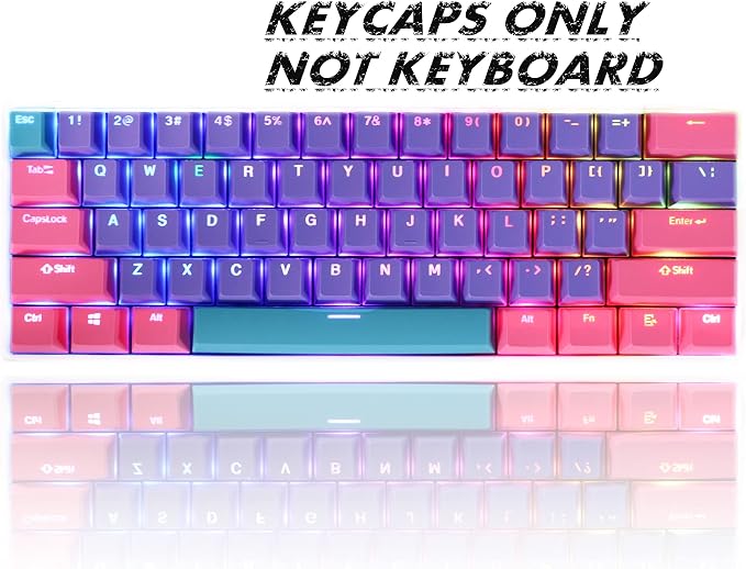 GTSP PBT Backlit Keycaps 60 Percent with 6.25U Space Bar OEM Profile for Cherry MX Switch Mechanical Gaming Keyboard (Purple+Pink+Blue)