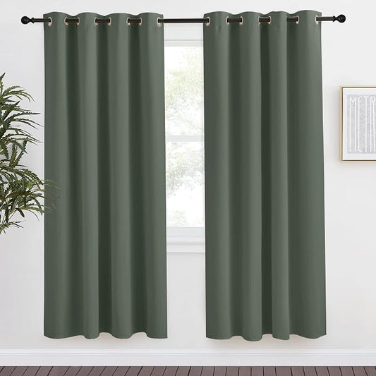 NICETOWN Blackout Curtain for Living Room 78 inch Long, 1 Panel, Dark Mallard, W55 x L78, Grommet Thermal Insulated Room Darkening Sound Proof Curtain for Bedroom/Kids Room