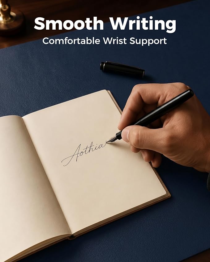 Aothia Dual-Sided Desk Mat, FSC Cork & PU Leather Desk Pad, Large Mouse Pad & Writing Surface for Full Desk Coverage, Non-Slip Waterproof Desk Protector - 47" x 23.6", Dark Blue
