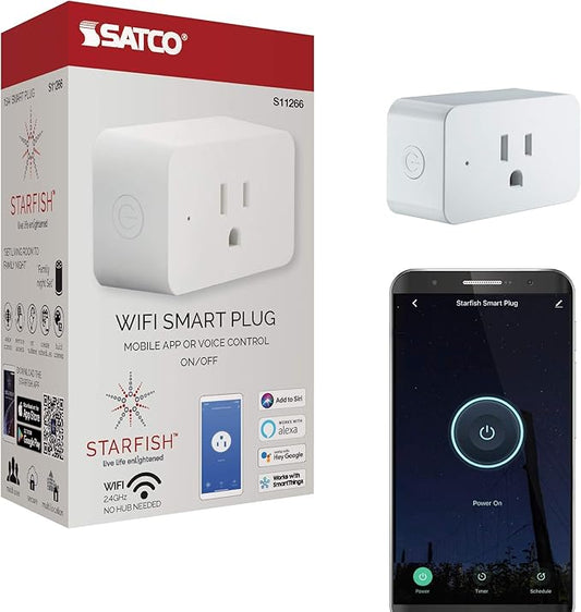 Satco S11266 Starfish On/Off WiFi Smart Plug Outlet, Works with Siri, Alexa, Google Assistant, SmartThings, White