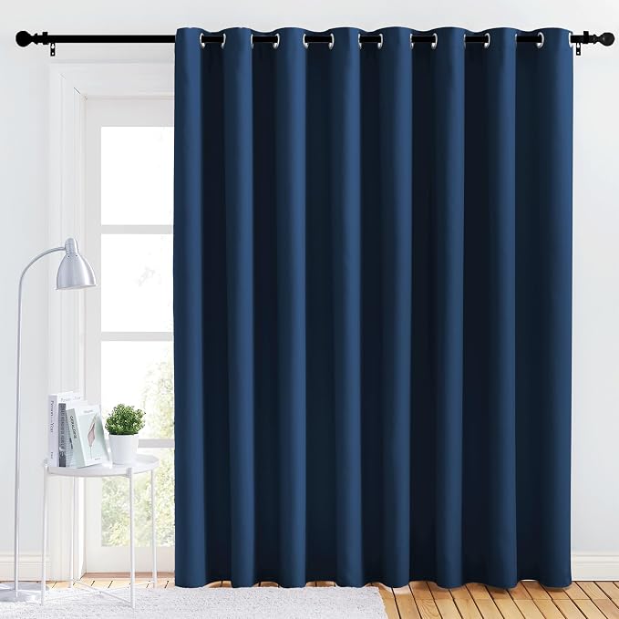 NICETOWN Bedroom Blackout Curtain Panel - (120 inches by 90 inch, Moroccan Blue, 1 PC) Energy Saving Thermal Insulated Grommet Blackout Drapery for Patio, Room Divider Curtain