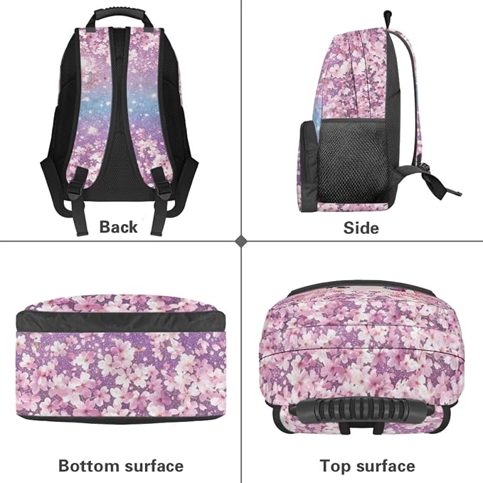 Cherry Blossoms Axolotl Girls School Backpack Set 4 PCS, 17 Inch Cute Cartoon Bookbag with Insulated Lunch Bag for Kids Ages 6-8 Elementary Back to School Supplies