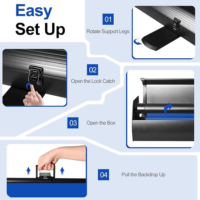 Blue Screen, Collapsible Chromakey Backdrop Retractable Photo Background | 74 x 76in Portable Chroma Key Panel, Wrinkle Resistant, Pull Up, Video Conference, Live Game, Streaming, Photographic Studio