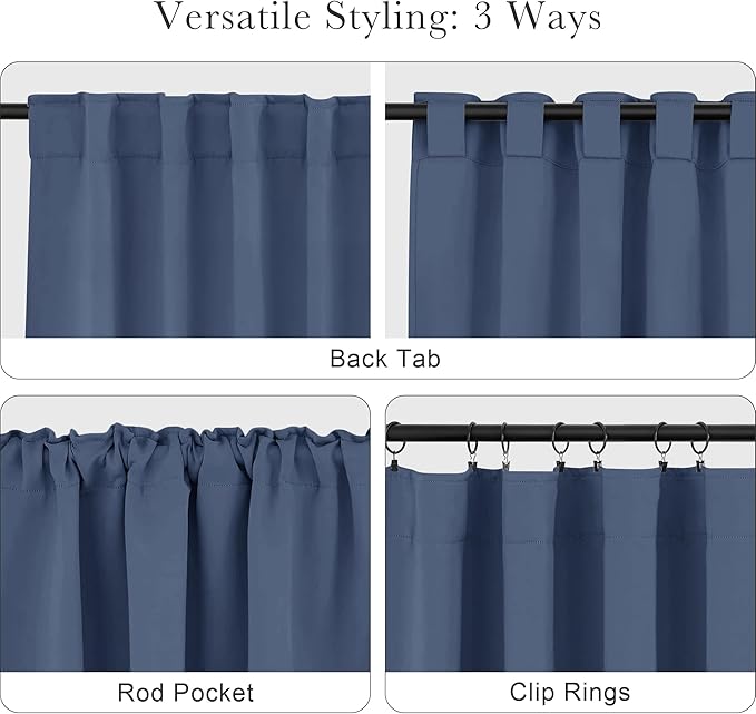PONY DANCE Blackout 80 inch Length Curtains 2 Panels Set, Thermal Insulated Solid Back Tab Window Drapes for Closet, Temporary Room Divider Curtains for Bedroom Sliding Door, W 42 x L 80 inch, Blue