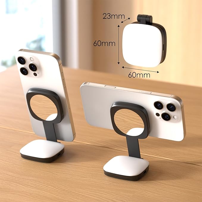 MagSafe Magnetic Selfie Light with Mirror for iPhone – Rechargeable LED Fill Light, CRI≥95, 5 Color Temps, Foldable Portable Ring Light for Vlog, Makeup, Back‑Camera & Video Recording，Photography