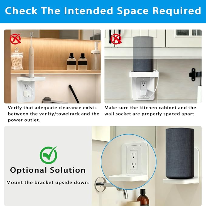 Outlet Shelf Wall Holder with Cord Storage, Decorator Receptacle Plug Shelf for Wall Outlet, Cable Organizer for Bathroom, Kitchen,Bedroom, HomePod Mini/Toothbrush/Google Home/Phone(Decora)