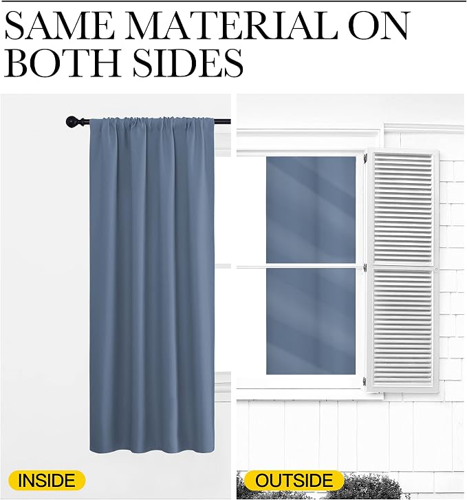 NICETOWN Living Room Curtains, Blackout Curtain Panels, Window Treatment Energy Saving Thermal Insulated Solid Rod Pocket Blackout Drapes/Draperies (Stone Blue, 1 Pair, 70 by 84-inch)
