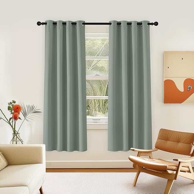 NICETOWN Room Darkening Curtain for Living Room - Energy Saving Thermal Insulated Grommet Room Darkening Curtain/Drape for Bedroom (1 Panel, 46 by 72, Sage Green)