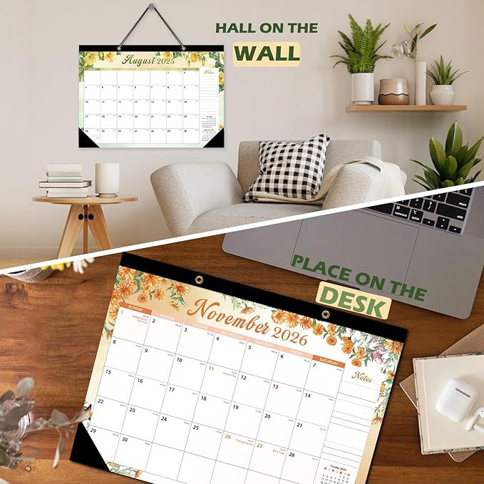 ZTX Desk Calendar 2026-2027 Calendar Wall Calendars 2026-2027-18 Month Planner Large 17"x12" Jan.2026-Jun.2027 Clear Plastic Cover for Home Office New Year Christmas Gifts Floral