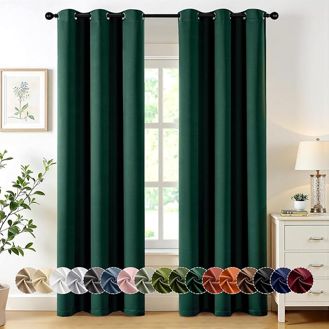 MIULEE Blackout Curtains for Bedroom Living Room 2 Panels, Thermal Insulated Room Darkening Drapes Grommet Noise Reducing Light Blocking Window Treatments 84 Inches Long 40x84 Inch Hunter Green