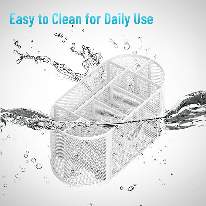 SUPEASY Mesh Desk Organizer, Desk Accessories & Workspace Organizers with Drawers, Pencil Holder for Desk with 9 Compartments for Office Supplies, School, Classroom, 8.6 x 4.3 x 4.1 Inch, White