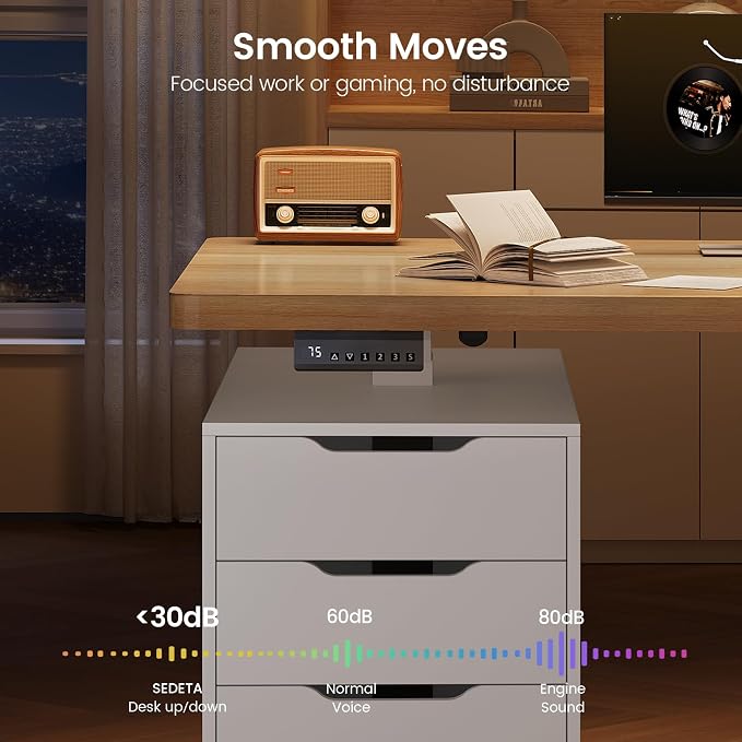 SEDETA 55" Electric Standing Desk with 6 Drawers, Adjustable Stand up Desk with Storage, Computer Desks with Power Outlets for Home Office, White + Oak