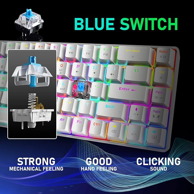 65% Wired Gaming Mechanical Keyboard and Mouse Combo, Mini 68 Keys, RGB Backlight, Lightweight RGB Optical Mouse,Mouse Pad Compatible with PS4,Xbox,PC,Laptop,MAC (White/Blue Switch)