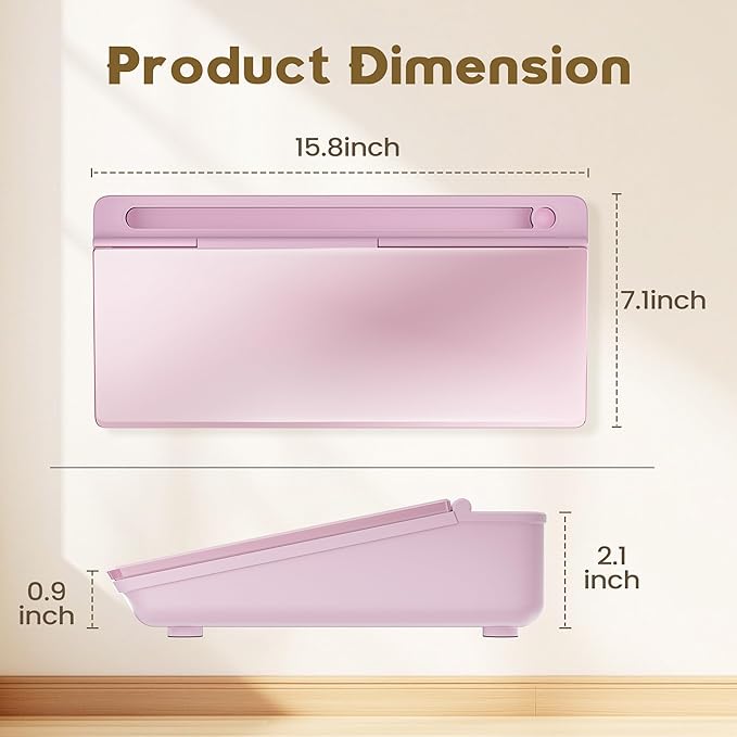 Glass Desktop Whiteboard, Dry Erase Board with Marker Holder, Computer Monitor Message Board and Desk Organizer for Home, Office and School Supplies (Pink)