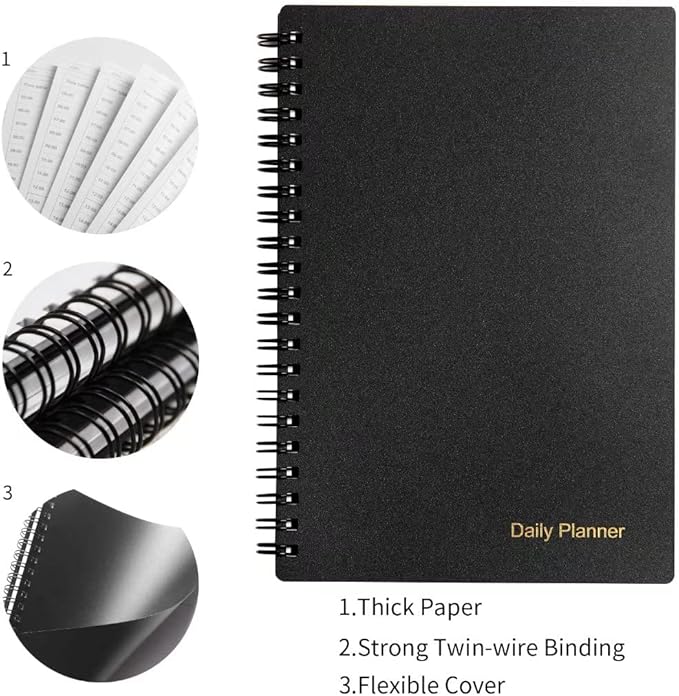 UtyTrees To Do List Notebook, Daily Planner Undated - Blank Hourly Schedules Appointment Time Planner, 7.6"x10.2" Bigger Time Management Manual and Planner, 96 Pages, Black