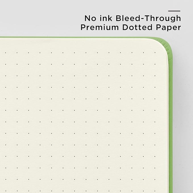 &And Per Se Dotted Journal Notebook, A5 Hardcover Leather Dotted Journal, 160 Pages 100gsm Thick Dot Grid Paper, 3 Sheets of Stickers Included - 5.7'' x 8'' (Pastel green)