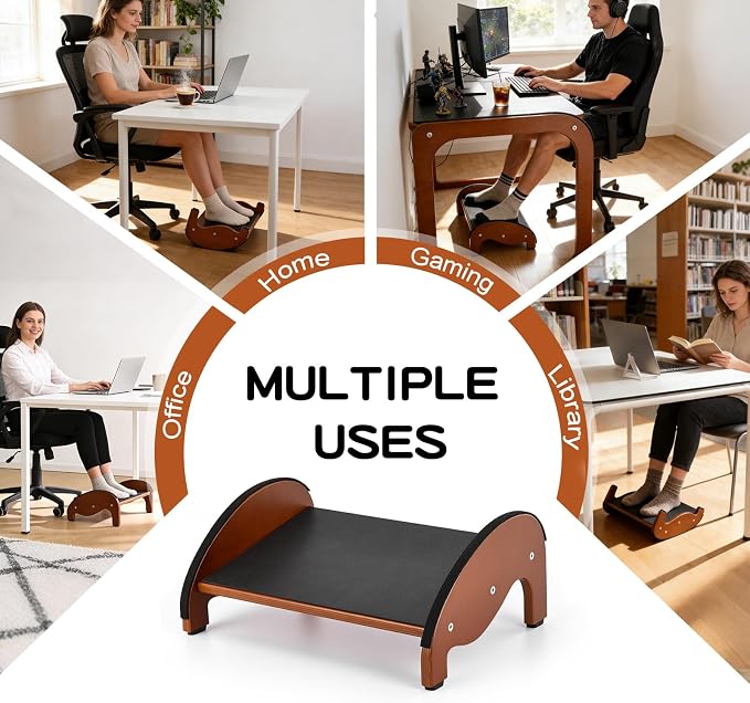 Foot Rest Under Desk, Ergonomic Solid Wooden Under Desk Footrest | Foot Rest for Under Desk with Non-Slip Silicone Top & Rubber Feet, 10° Tilt Foot Stool for Office Home-15.7''×11''×6.3''