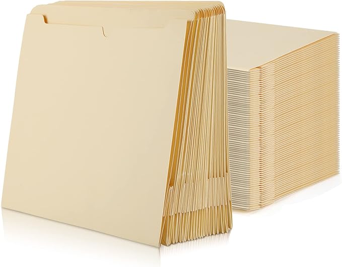 Zhehao 100 Pcs File Jackets Reinforced Straight Cut Tab Pocket Folders 2 Inch Expandable File Folder Expanding Paper Organizer with Tabs Expansion Pocket, Letter Size(Beige Color,Classic Style)