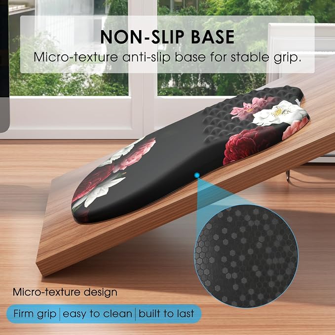 MROCO Ergonomic Mouse Pad with Wrist Support, 11.8 x 7.8 in, Black Flower | Memory Foam Wrist Rest Mouse Pad, Non-Slip Base, Smooth Lycra Surface for Office & Home, Comfortable Wrist Support