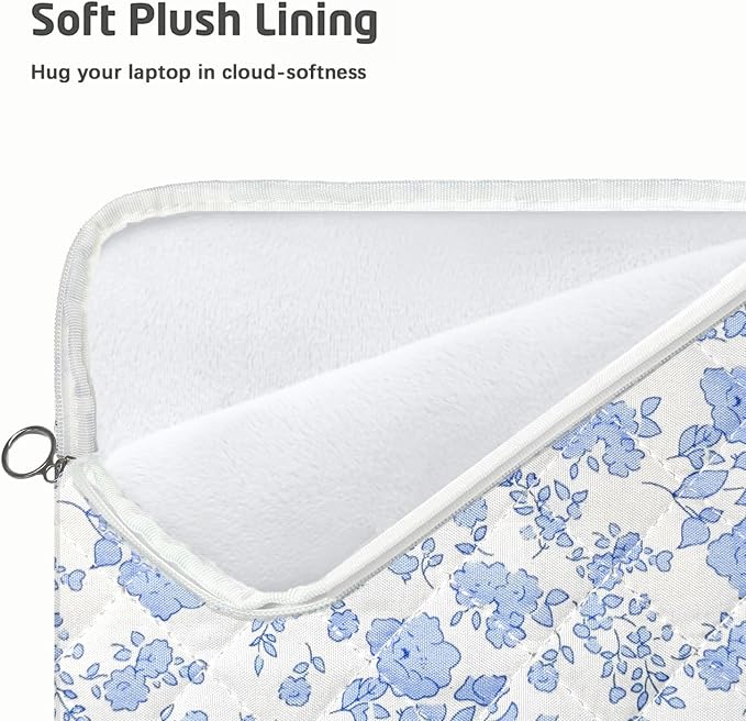 Puffy Laptop Sleeve 13-15.6 Inch Cute Quilted Laptop Protective Case Padded Floral Computer Sleeve for MacBook (B-Dark Blue, 13 Inch)