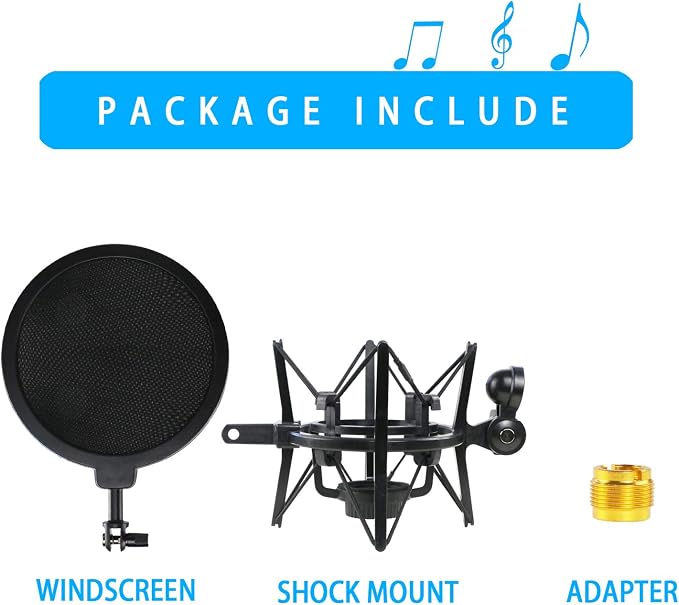 AT2020 Shock Mount with Pop Filter, Windscreen and Shockmount to Reduce Vibration Noise for AT2020USB+ Condenser Mic by YOUSHARES