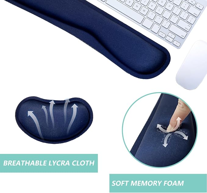 Keyboard Wrist Rest Mouse Wrist Support Set, Memory Foam Wrist Rest Pad for Computer Laptop Keyboard Mouse, Ergonomic Wrist Cushion Support for Typing Pain Relief, Gaming Home Office, Navy Blue