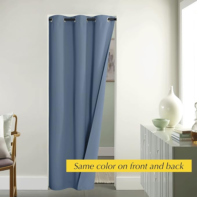 NICETOWN Sliding Hanging Room Divider,60%-70% Soundproof Privacy Panel Keep Heat Out Closet Door Curtains for Bedroom Doorway Hiding Bathroom Laundry Shelves,42 x 95 inches, 1 Panel, Stone Blue