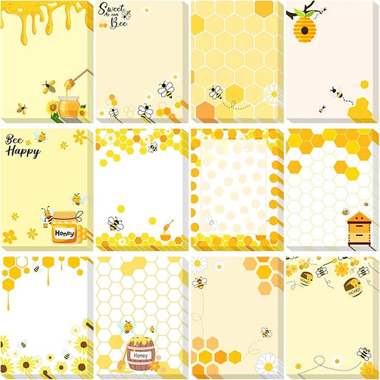 12 Pieces Bee Sticky Notes Bee Notepads Gifts 3x4 Inch Adhesive Honey Memo Notes for Women to Do List for Memo Reminder List for Office Home Supplies Teachers Gift