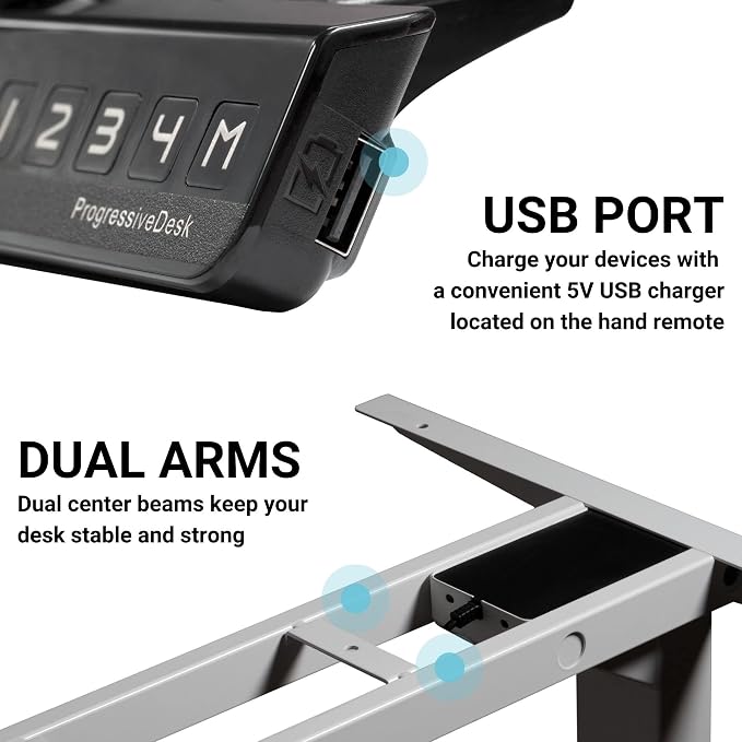 PROGRESSIVE AUTOMATIONS Standing Desk Corner Frame - Adjustable Height and Width Legs with Triple Electric Motors for Home Office L Shaped Desk FLT-05 Grey