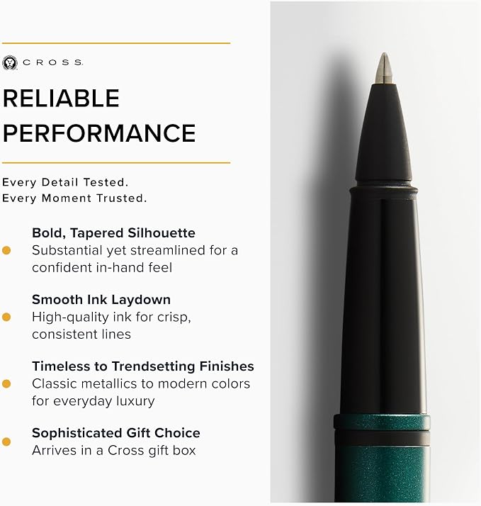 Cross Calais Matte Green and Black Lacquer Rollerball Pen - High-End Pen for Everyday Use - Professional Desk Essential - Smooth Writing - Durable Construction - Black Ink - Gift Box Included