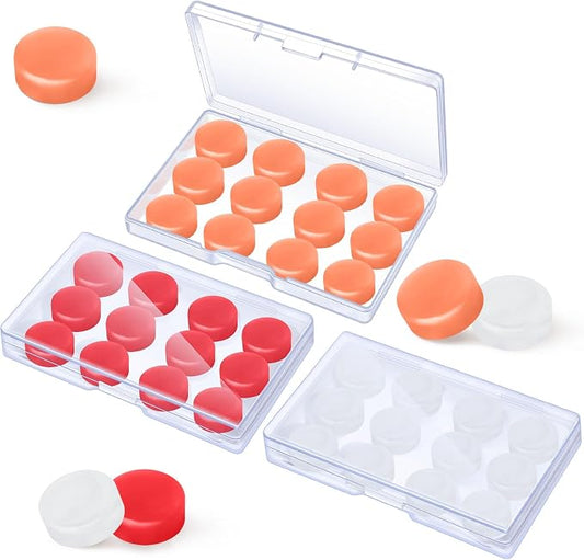 Frienda 36 Pair Ear Plug for Sleeping Reusable Moldable Wax Silicone Earplug 27db Gel Noise Cancelling Earplug with Case Waterproof Ear Protection for Swimming Snoring Study Travel(White, Red, Orange)