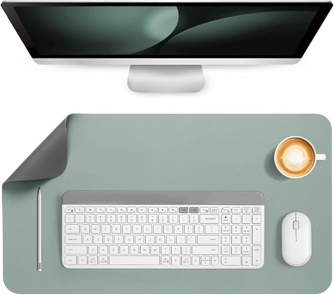 Dual Sided Desk Pad Faux Leather Desk Mat Large Mouse Pad | Desk Pad Protector Non-Slip Waterproof Desk Mouse Pad for Writing Desk, Office, Home(Sage Green Gray 23.6"X13")