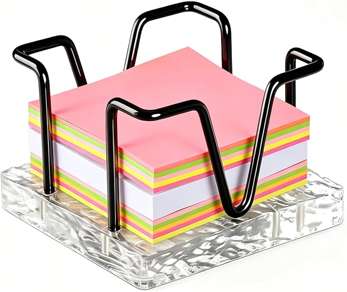Sticky Note Holder, 3 x 3 inch Self Stick Note Pad Holder, Post It Note Dispenser Desk Accessories for School and Office Desk Organizer, Black & Clear Acrylic