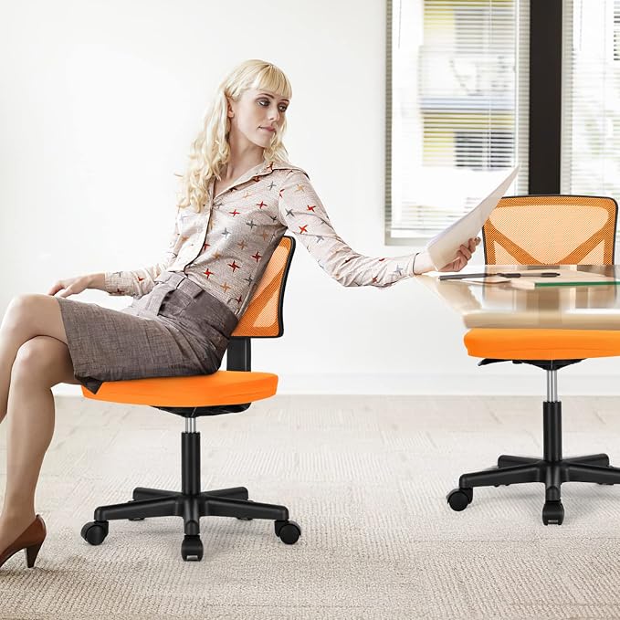 Sweetcrispy Small Office Chair, Ergonomic Low-Back Mesh Rolling Work Swivel Chairs with Wheels, Armless Comfortable Seat Lumbar Support for Home, Bedroom, Study, Student, Adults,Classic Orange