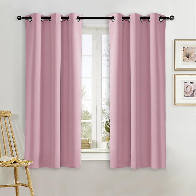 NICETOWN Kitchen Blackout Window Curtain Panel, Rouge Pink, 1 Panel, 42 by 63 inches Long, Home Fashion Thermal Insulated Solid Grommet Room Darkening Drape for Apartment