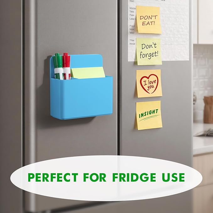 2 Pcs Magnetic Dry Erase Marker Holder for Whiteboard, Plastic Magnetic Pen Holder for Refrigerator Fridge, Magnet Pencil Cup for School Classroom, Locker Accessories, Pen Cup Organizer-Blue