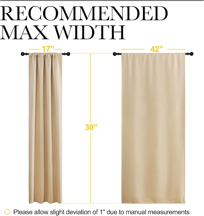 NICETOWN Blackout Room Darkening Curtains - Home Decoration Light & Noise Reducing Thermal Insulated Window Draperies with Rod Pocket Top (Biscotti Beige, Set of 2, 42 inches Wide x 30 inches Long)